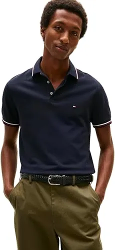Tommy Hilfiger Herren Tipped Slim FIT Polo MW0MW37346 - Stylisches Poloshirt für Herren in Desert Sky Blau, mit Kontrast-Details und hochwertiger Tommy Hilfiger Flag-Stickerei auf der Brust.