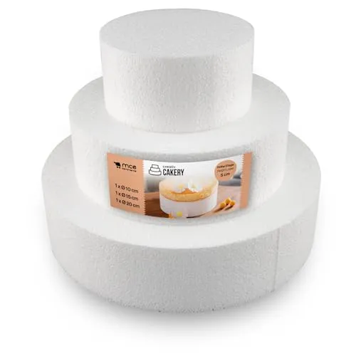 MCE-Commerce Styropor Torte Set dreistöckig - Partyzubehör & Dekoration: Ideal für kreative Tortendesigns, perfekt für Hochzeiten und Feiern, 3 Stück in verschiedenen Höhen.