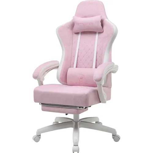 GTPLAYER Ergonomischer Gaming-Stuhl mit Fußstütze, PINK-WEIß - Bürostühle mit Federsitzkissen und ergonomischem Design für ultimativen Komfort beim Gaming. Perfekt für lange Spielsessions!