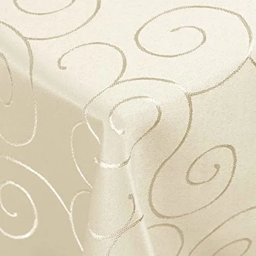 Kringel/Circle Tafeldecke 160 x 400 cm - Champagner Damast - Tischdecken in Premium Qualität, aus 100% Polyester, bügelleicht und pflegeleicht bis 60°C. Ideal für festliche Anlässe mit eleganter Ornamente Optik!