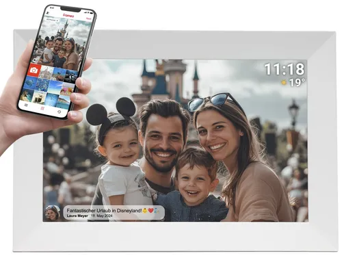 FRAMEO PFF-1024WHITE - Digitaler Fotorahmen in Weiß - Digitale Bilderrahmen mit 16 GB Speicher, 25.7 cm (10.1''), 1280 x 800 Auflösung - ideal für das Teilen von Erinnerungen in hoher Qualität.