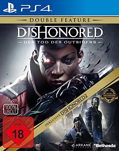 Dishonored 2 inkl. Der Tod des Outsiders - PS4 - Action-Adventure in einer übernatürlichen Welt, nutzen Sie einzigartige Fähigkeiten und Waffen, um Ihre Gegner strategisch zu besiegen und die Geheimnisse von Karnaca zu lüften.