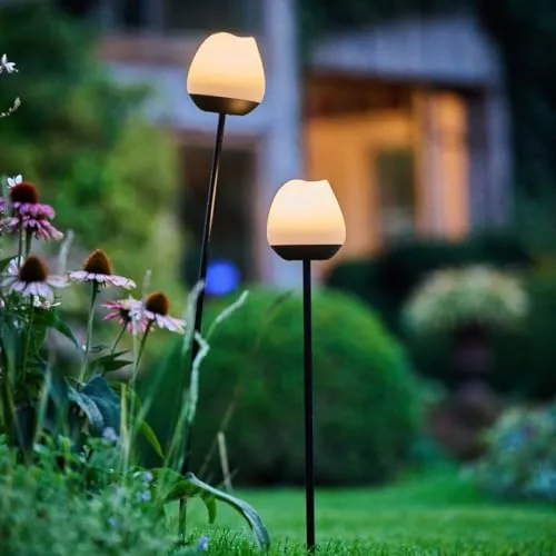 Lumix LED Solarleuchte LUMIX Solar Flower Rosy - Outdoor Solarleuchte mit Farbwechsel, höhenverstellbar bis 100 cm und spritzwassergeschützt – ideal für stimmungsvolle Beleuchtung im Garten.