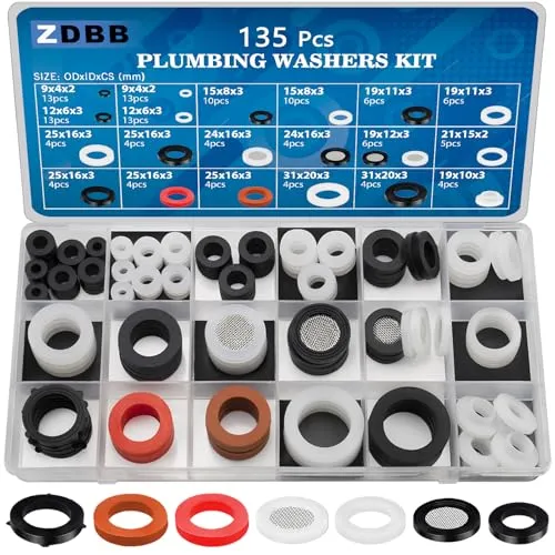 ZDBB 135 PCS Sanitär-Gummi Unterlegscheiben Sortiment - Vielseitiges Dichtungskit für Küche und Bad: Enthält Gummischeiben in verschiedenen Größen für eine zuverlässige Rohrverbindung und einfache Wartung. Ideal für den DIY-Einsatz mit geprüfter Qualität.