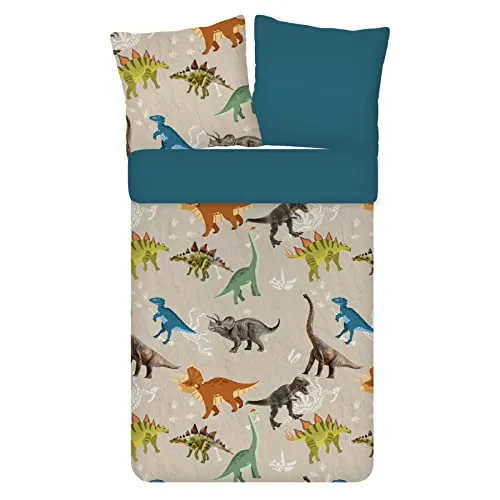 ESPiCO Kinderbettwäsche Dinosaurier, 2-teiliges Set aus Baumwolle - Bettwäsche-Set für Kinder mit Dinosaurier-Motiv, 100% Baumwolle, pflegeleicht und trocknergeeignet, ideal für kleine Dinosaurier-Fans.