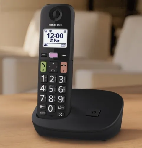 Panasonic KX-TGU110EXB - Digitales Schnurlostelefon mit Anrufbeantworter, großes LCD-Display und besonders lauter Lautstärke für beste Lesbarkeit und Hörbarkeit