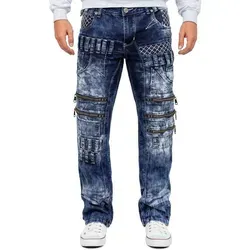 Kosmo Lupo 5-Pocket-Jeans Herren Regular Fit Stonewashed - Modische Herrenjeans im Regular Fit mit aufgesetzten Applikationen und pflegeleichtem Denim-Material, ideal für den Alltag.
