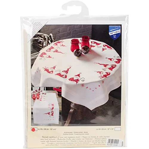 Vervaco Stickpackung Kreuzstich Set Vorgedruckt Tischläufer Wichtel Stickdecken Vorgezeichnet DIY Basteln Erwachsene Kreativ Stickläufer zum Selbersticken 40 x 100 cm Stickset
