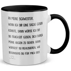 22Feels Tasse Schwester Geschenk Geburtstag Weihnachten Geschwister Mädchen Frauen, Keramik, Made in Germany, Spülmaschinenfest, Zweifarbig schwarz|weiß