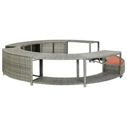 vidaXL Whirlpool-Umrandung Grau Poly Rattan - Elegante Whirlpool-Einfassung aus Poly-Rattan mit integriertem Stauraum. Robuster Stahlrahmen und witterungsbeständiges Eukalyptus-Hartholz sorgen für Langlebigkeit und modernen Komfort im Poolbereich.