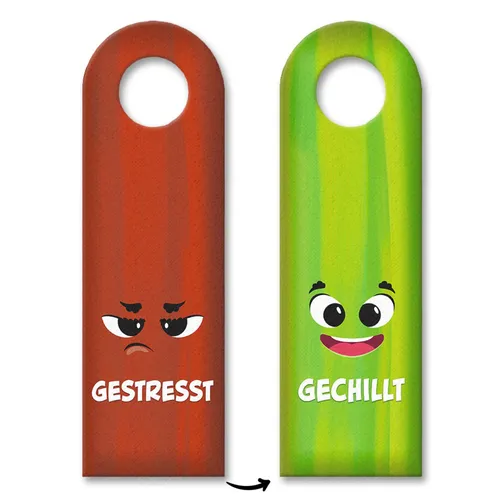 Gestresst oder Gechillt Türhänger mit Gesichtern Stress Böse Wütend Laune Büro