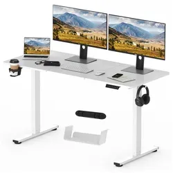 SANODESK Schreibtisch Elektrisch höhenverstellbarer Schreibtisch, Sitz-Steh-Tisch (Anti-Kollisionssystem, Ergonomischer Steh-Sitz Tisch mit Memory-Funktion, MAX.Load 100kg), mit Getränkehalter, Box, Haken & Kabelmanager, 120/140/160 *60 cm weiß 140 cm x 60 cm