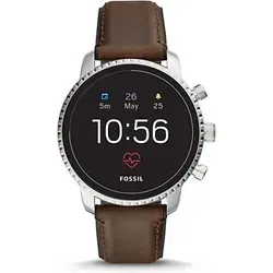 Fossil Explorist HR 45 mm Silber mit Lederarmband - Smartwatch der 4. Generation mit 45 mm AMOLED-Display, unterstützt Android und iOS, ideal für stilbewusste Technikliebhaber.