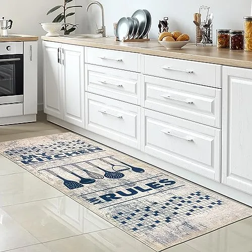 CARPETIA Küchenläufer – Rutschfester Teppich mit Kochlöffel-Motiv 100 x 300 cm - Pflegeleichter, waschbarer Küchenläufer mit rutschfester Unterseite für sicheren Halt. Ideal für stark frequentierte Bereiche und geeignet für Fußbodenheizungen. Verleihen Sie Ihrer Küche einen stilvollen Akzent!