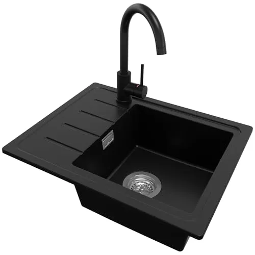 PRIMAGRAN Granitspüle Kopenhagen 550-45 Easy mit Armatur und Ablauf-Set - Kompakte Granitspüle für Unterschränke ab 45 cm, kratzfest und leicht zu montieren. Ideal für kleine Küchen mit XL-Becken und praktischem Design für Komfort in der täglichen Nutzung.