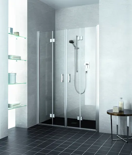 Kermi LIGA 4-teilige Pendel-Falttür 185 cm - Duschkabine mit teilgerahmter Falttür, 5 mm Sicherheitsglas und eleganten Profilen in Silber Mattglanz. Flexibel in Nischen einbaubar und mit 20 Jahren Ersatzteilgarantie.