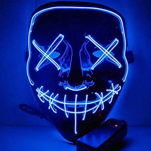 GOODS+GADGETS LED Grusel Leuchtende Maske wie aus Purge für Halloween Karnevall Kostüm Horror-Maske Verkleidung mit Beleuchtung für Motto-Party, Unisex, Blau