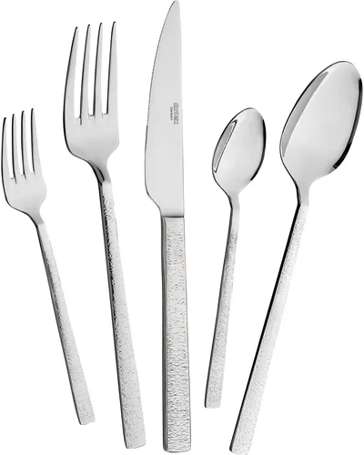 Mulex Besteck-Set Genua, 60-tlg. für 12 Personen - Hochwertiges Besteckset aus Chromstahl mit gehämmerter Struktur, spülmaschinengeeignet und ideal für festliche Anlässe im Haushalt.