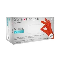 Style Hot Chili Nitrilhandschuhe, puderfrei, rot 01178-M , 1 Packung = 100 Stück, Größe M