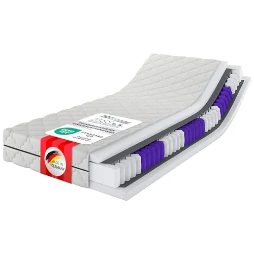 MSS e.K. Tonnentaschenfederkernmatratze Medic Plus 90x200 cm | Härtegrad H4 - Ergonomische 7-Zonen Matratze für optimalen Schlafkomfort. Mit Tonnentaschenfedern und Komfortschaum für perfekte Anpassung an Ihren Körper. Oeko-Tex zertifiziert und Made in Germany.