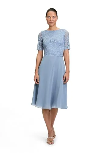 Vera Mont Damen Cocktailkleid mit Spitze Light Steel Blue, 46 - Elegantes Partykleid von Vera Mont in Midi-Länge, mit edler Spitzenverarbeitung für einen charmanten Look. Ideal für besondere Anlässe, aus hochwertigem Chiffon für besten Tragekomfort.
