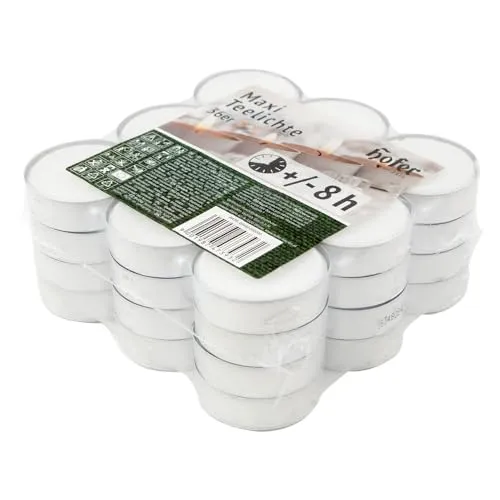 Hofer - Kerzen Teelichte Maxi tealight, in Metallhülsen, bis zu 8h Brenndauer, Durchmesser 57 mm, weiß - Pack a 36 Stück, Farbe Weiß,Tropffrei Wachskerzens, kein Duft, Hergestellt in Österreich