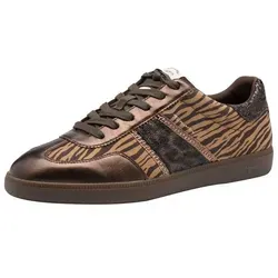 Tamaris Damen Schnürer braun 39 - Damen-Sneaker mit weichem Touchit-Fußbett für ultimativen Komfort. Strapazierfähiges Leder und Textil in lässigem Design mit Animal Print und Glitzer-Details.