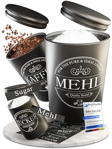 IDEALTASTIC® Premium Kaffeedose Set – 3 Stück luftdicht für Kaffee, Zucker & Mehl - Luftdichtes Vorratsdosen-Set für optimalen Frischegenuss. Ideal zur Aufbewahrung von Kaffee, Zucker und Mehl – für eine organisierte und stilvolle Küche. Hergestellt aus hochwertigen Materialien für dauerhafte Nutzung.