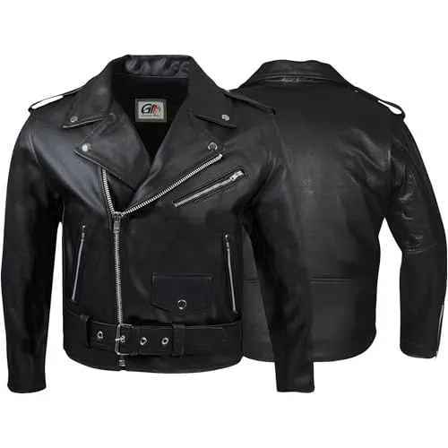 German Wear Brando Motorradjacke - Retro Vintage Rocker Lederjacke für Chopper, schwarz