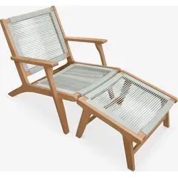 Sweeek Gartensessel Cuzco mit Fußteil und Seilbespannung - Der Sweeek Gartensessel Cuzco vereint exotisches Eukalyptus-Holz mit einer bequemen Seilbespannung. Ideal für drinnen und draußen, bietet er Komfort und Stil für entspannende Momente.