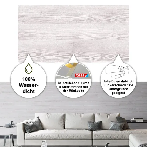 BARIDECOR Wandpaneel wasserfeste Wandfliese selbstklebend, BxL: 61,00x31,00 cm, 0,18 qm, (Packung mit 1,62 qm, Versandkostenfreie Lieferung) 9 Fliesen/Karton, inkl. Klebestreifen, wasserresistent, White Ash