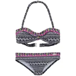 Buffalo Bandeau-Bikini mit Ethnodruck und Kontrastdetails schwarz 134/140