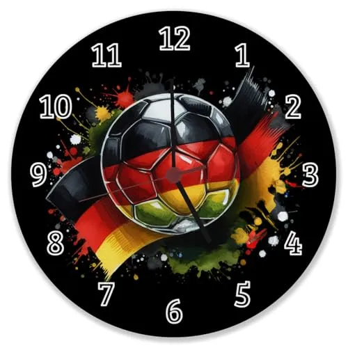 speecheese Fußball Deutschland Flagge Wanduhr EM 2024 Design Sportlicher Look in Schwarz Rot Gold mit Ball-Motiv