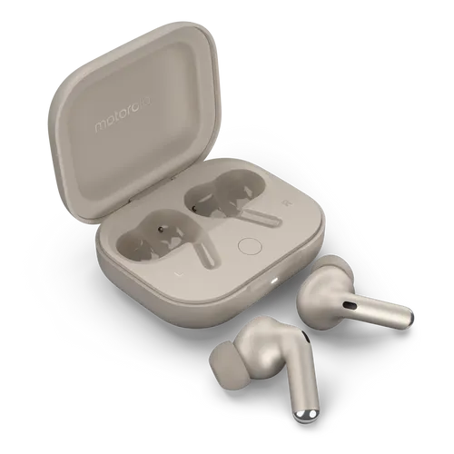 Motorola Moto Buds+ Bluetooth-Kopfhörer Beige - In-Ear mit Sound by Bose, Hi-Res Audio und aktiver Geräuschunterdrückung für ein intensives Hörerlebnis