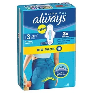 always Binden Ultra Day Long Plus mit Flügeln für sehr starke Tage, 18 St.