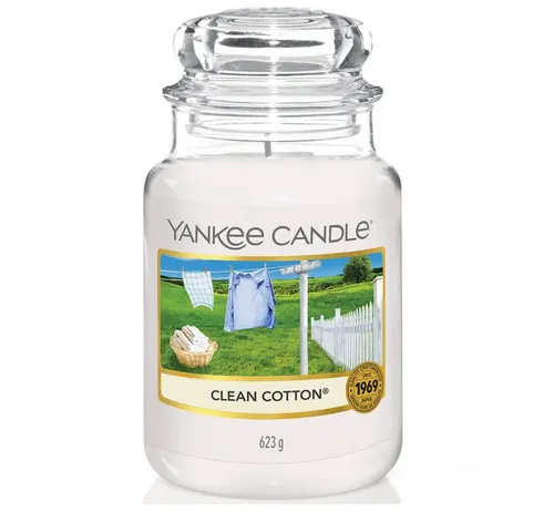 Yankee Candle Duftkerze im Glas (groß) | Clean Cotton - Kerzen im Glas mit bis zu 150 Stunden Brenndauer, für ein dauerhaftes Dufterlebnis von sonnengereifter Baumwolle und frischen Aromen, ideal als Geschenk zum Muttertag.