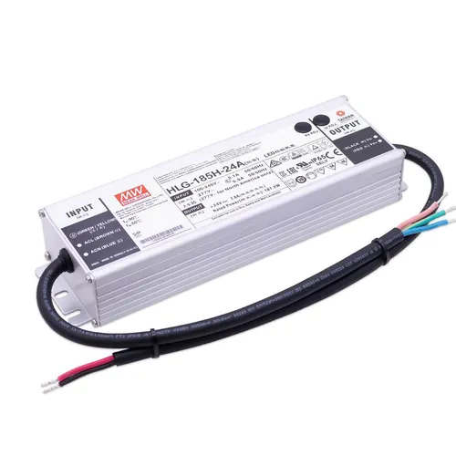 Mean Well HLG-185H-24A LED Netzteil 187.2W 24V 7.8A - Schaltnetzteil mit IP65 Schutz, ideal für Innen- und Außenbereich, robustes Aluminiumgehäuse für langlebige Leistung.