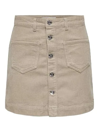 ONLAMAZING HW Cord Skirt PNT NOOS - Damen Cordrock von ONLY, aus weichem Baumwoll-Cordsamt mit praktischen aufgesetzten Taschen und stylischen Zierknöpfen, perfekt für lässige Outfits.