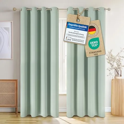 Blumtal Verdunklungsvorhänge 2er Set - Blickdichte Thermovorhänge mit Ösen - Schiebevorhänge für optimale Verdunkelung und Hitzeschutz, blickdicht und klimaregulierend, ideal für Wohn- und Schlafzimmer.
