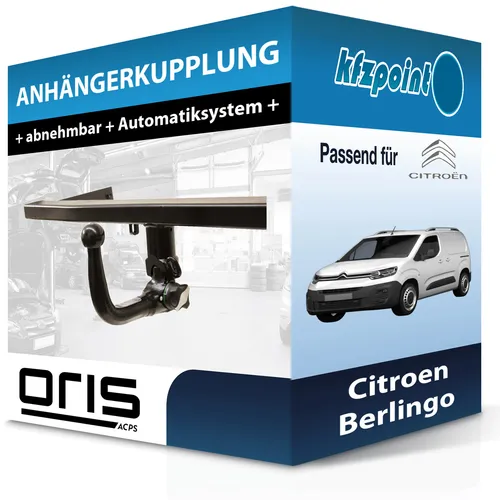 Peugeot Partner L1 (Oris) vertikal abnehmbare Anhängerkupplung - Anhängerkupplung von Oris, abnehmbar ohne Eintragung in Fahrzeugpapiere, Anhängelast bis 1600 kg, ideal für Peugeot Partner Modelle von 2008-2011.