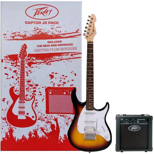 Peavey Raptor Plus JR E-Gitarre Stage Pack Black - Gitarren-Set für Einsteiger, alles inklusive für den sofortigen Start: E-Gitarre, Verstärker und Zubehör in einem praktischen Paket.