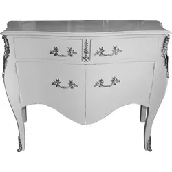 Casa Padrino Barock Kommode Weiß - Handgefertigte Eleganz - Kommode in Barockstil mit 2 Schubladen und 2 Türen, ideal für stilvolle Einrichtung und viel Stauraum. Perfekt für Wohnzimmer oder Flur.