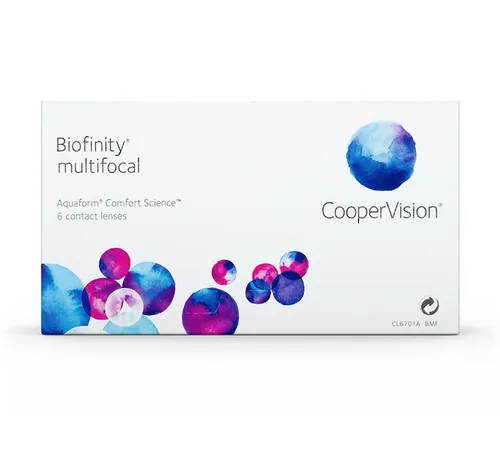 Cooper Vision Biofinity® Multifocal Monatslinsen 6er Box - Multifokale Kontaktlinsen für klare Sicht in allen Entfernungen, mit sehr hoher Sauerstoffdurchlässigkeit und ausgezeichnetem Tragekomfort für über 14 Stunden.