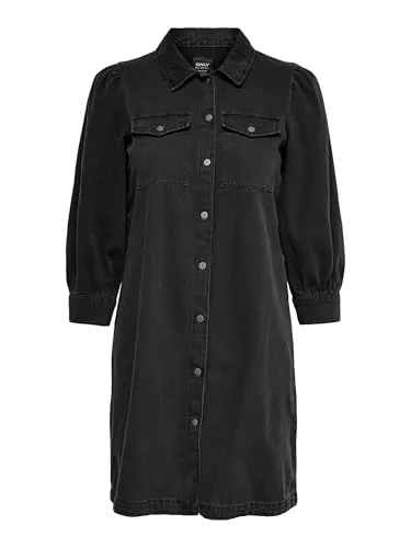 ONLY Damen Onlfelica DNM Dress Noos Kleid - Washed Black - Freizeitkleider für Damen, hergestellt aus recycelter Baumwolle für umweltbewusste Mode und nachhaltigen Stil.