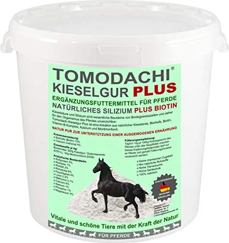 Futterzusatz Pferd Kieselerde Plus Biotin natürliche Kieselerde und Bierhefe für eine ausgewogene Ernährung reich an natürlichem Silizium, Calzium, Mineralien, Spurenelementen 0,5 Liter Eimer