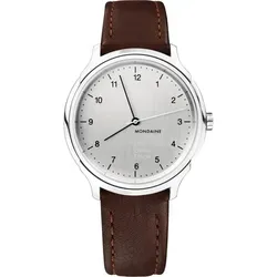 Mondaine Mod. Helvetica Regular Herrenarmbanduhr - Herrenarmbanduhr mit hochwertigem Lederarmband und Saphirglas, wasserdicht bis 3 atm, ideal für stilbewusste Männer.