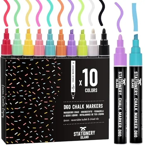 STATIONERY ISLAND Kreidestifte für Tafel Abwaschbar, Kreidestifte für Fenster, 10 Macarone Farben Kreidemarker für Glas & Tafeln, Fensterstifte