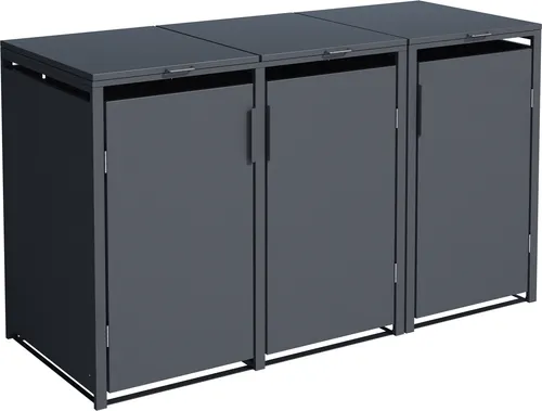 DEGAMO Mülltonnenbox MÜNCHEN - für 3x 120/240 Liter Tonnen, aus verzinktem Stahl in anthrazit, mit Magnetverschluss und Gasdruckdämpfer