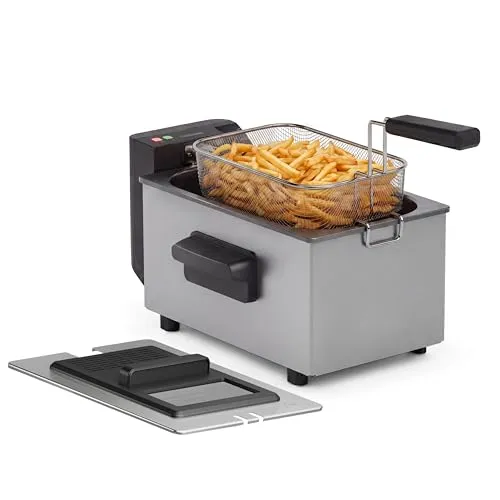 Tristar Fritteuse FR-9327, 3 Liter - Tiegelfritteusen mit Cool Zone Technologie für gesündere Frittierergebnisse und verstellbarem Thermostat bis 190°C. Kompaktes Design mit spülmaschinenfesten Teilen für einfache Reinigung.