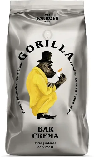 Gorilla Kaffee Espresso Bar Crema, 1kg ganze Bohnen - Kaffee mit 100% Robusta-Bohnen, Stärke 10/10, kräftigem Aroma und fester Crema – ideal für Espresso-Liebhaber.
